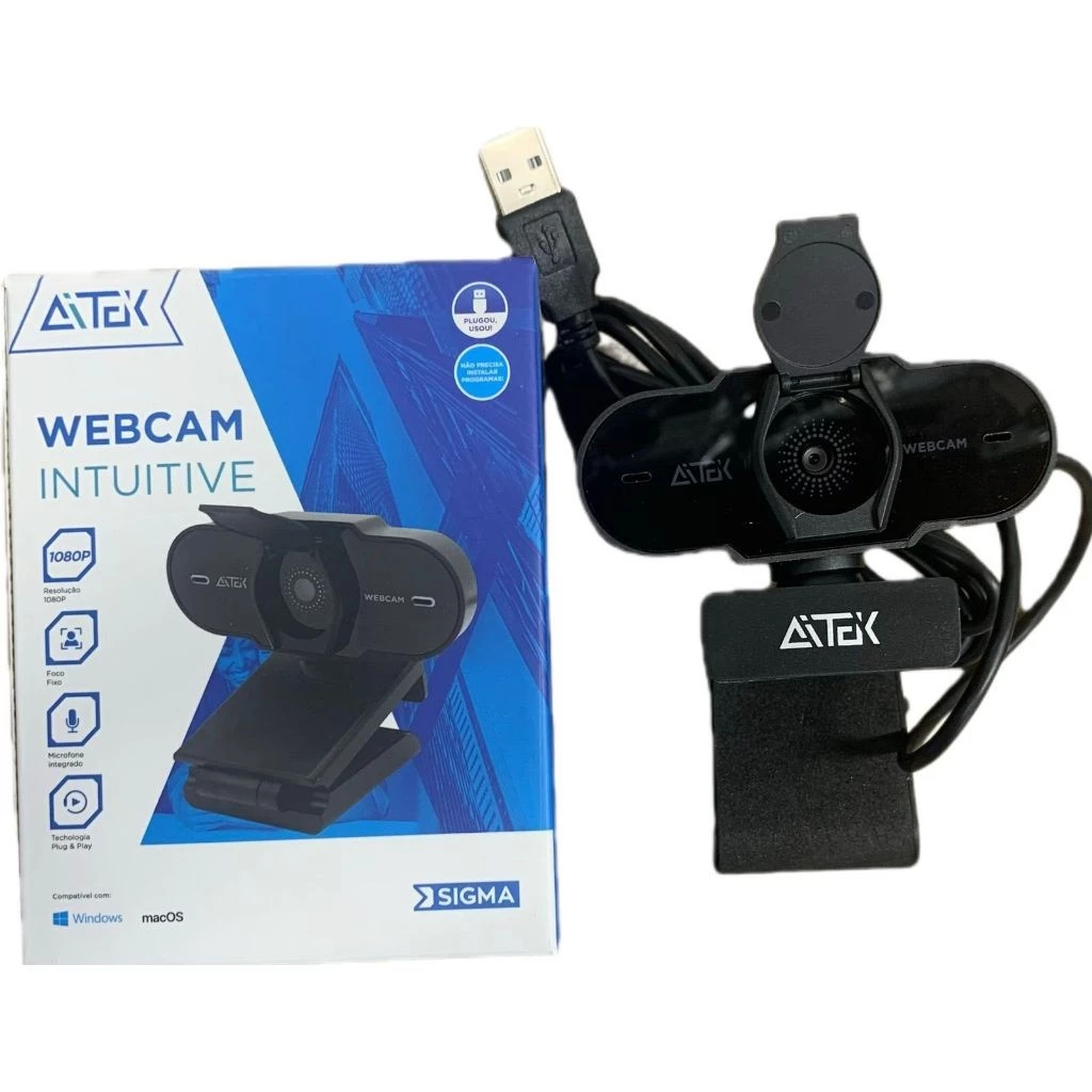 Webcam AITEK W420 Full HD 1080p – Foco Automático, Microfone Integrado e Plug-and-Play